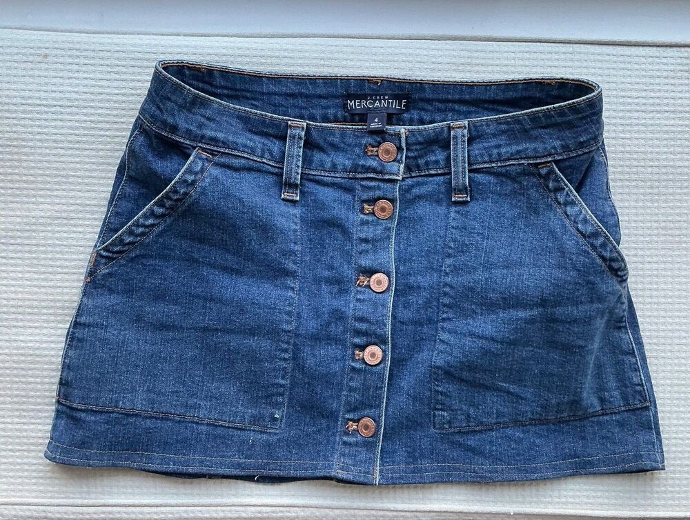 J. Crew Mercantile Preppy Button Front Denim Mini Skirt Size 4  M Wash High Rise